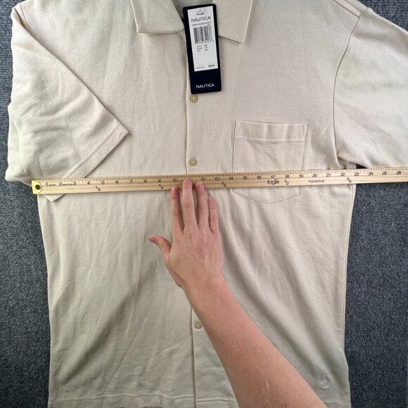 NWD Nautica Men’s Knit Button Up Shirt Yellow Cotton Large Beach Short Sleeve - Picture 5 of 15